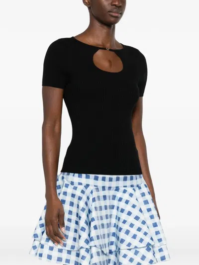 Sandro Geripptes T-shirt Mit Cut-out In Black