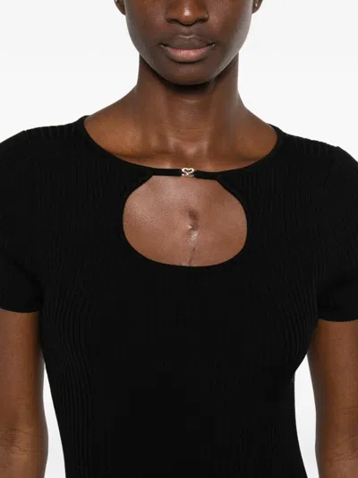 Sandro Geripptes T-shirt Mit Cut-out In Black
