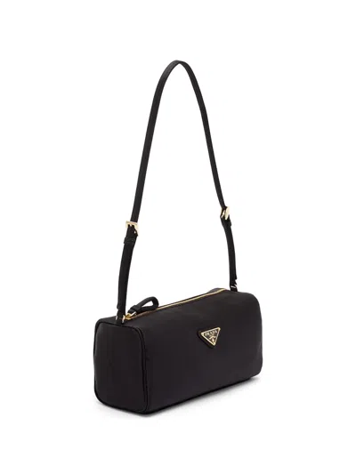 Prada Logo Small Leather Shoulder Bag In Black