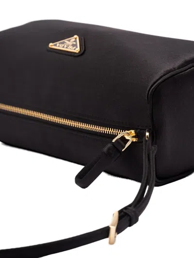 Prada Logo Small Leather Shoulder Bag In Black