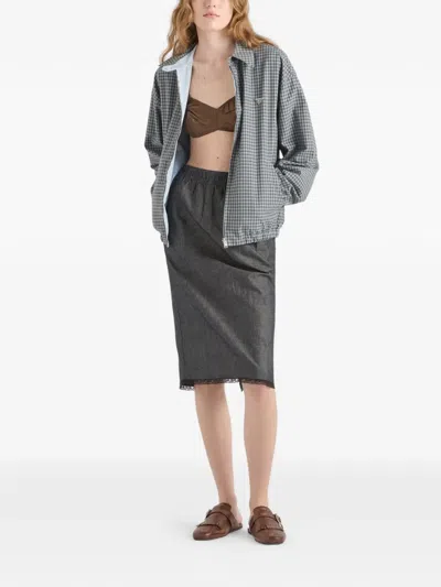 Prada Check-pattern Zip-fastening Jacket In Gray