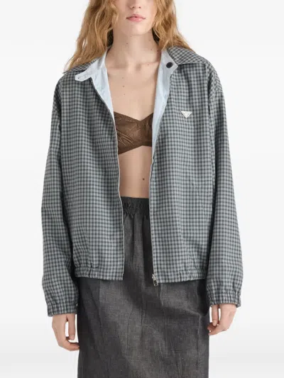 Prada Check-pattern Zip-fastening Jacket In Gray