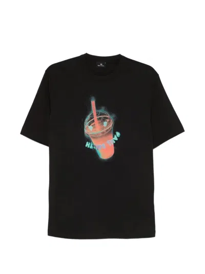 Ps By Paul Smith Ps Paul Smith Drink Graphic Organic Cotton T-shirt In Black