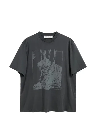 Our Legacy Men S Box T-shirt Angry Fan Mail Print In Gray