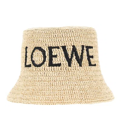 Loewe Logo-embroidered Raffia Bucket Hat In Neutral
