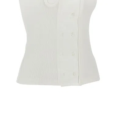 Lemaire Tie-neck Ribbed Stretch-cotton And Linen-blend Jersey Top In White