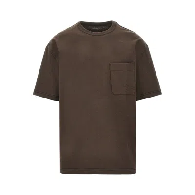Lemaire Short-sleeved Boxy T-shirt In Heavy Jersey In Brown