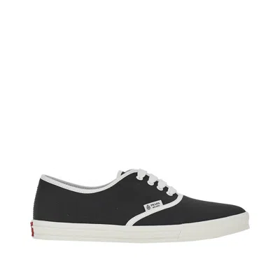 Prada Lace Up Sneakers Contrast Trim Rubber Sole In Black