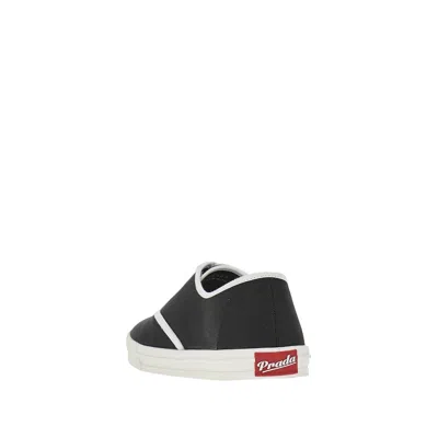 Prada Lace Up Sneakers Contrast Trim Rubber Sole In Black