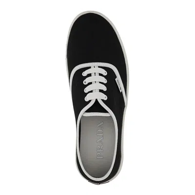 Prada Lace Up Sneakers Contrast Trim Rubber Sole In Black
