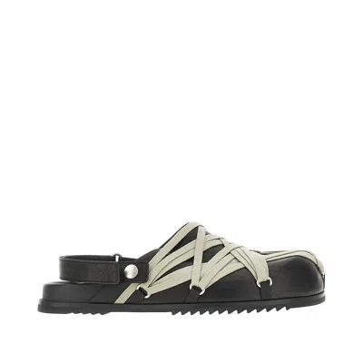 Rick Owens Megalace Mule Granola Black Leather Sandals