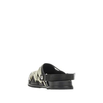 Rick Owens Megalace Mule Granola Black Leather Sandals