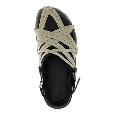 Rick Owens Megalace Mule Granola Black Leather Sandals