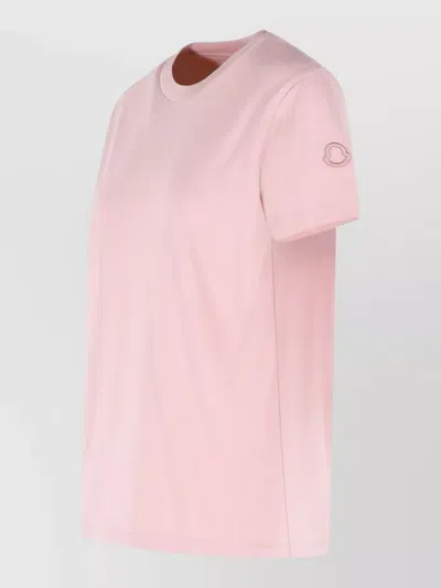 Moncler Cotton Ribbed Crewneck Short-sleeve T-shirt In Pink