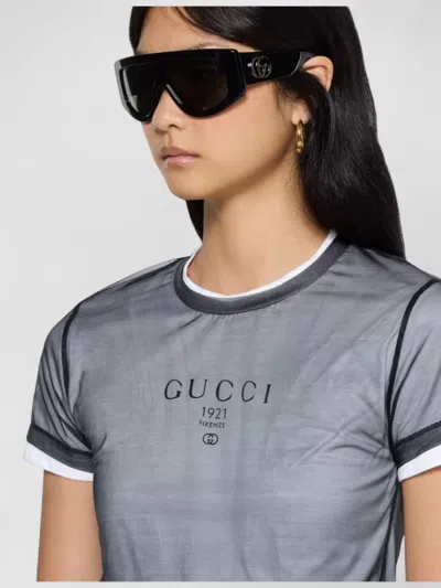 Gucci Double-layer Soft T-shirt With Interlocking G Graphic In Blue