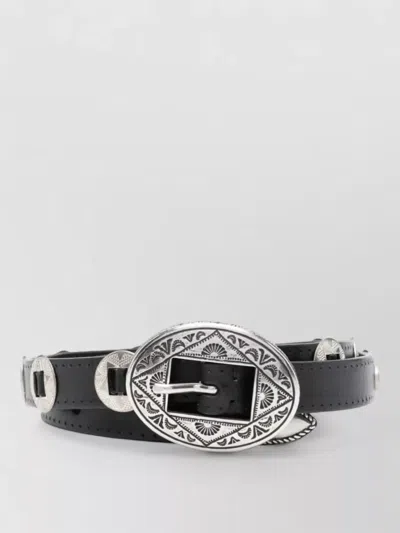 Golden Goose Belt Threads Washed Leather Hammered Studs In Black