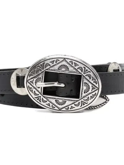 Golden Goose Belt Threads Washed Leather Hammered Studs In Black