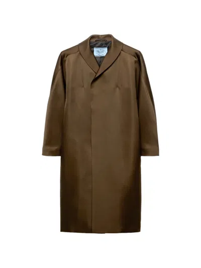 Prada Silk Open Overcoat In Brown