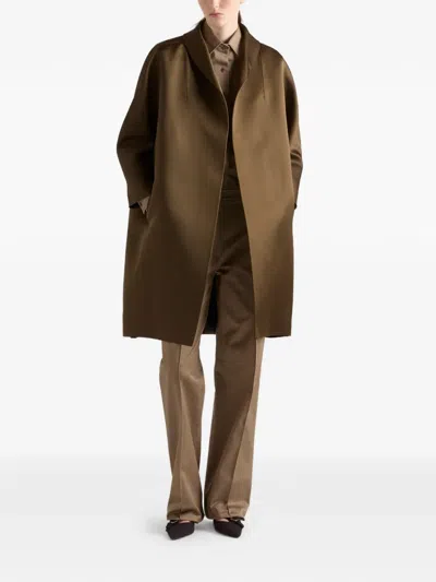 Prada Silk Open Overcoat In Brown