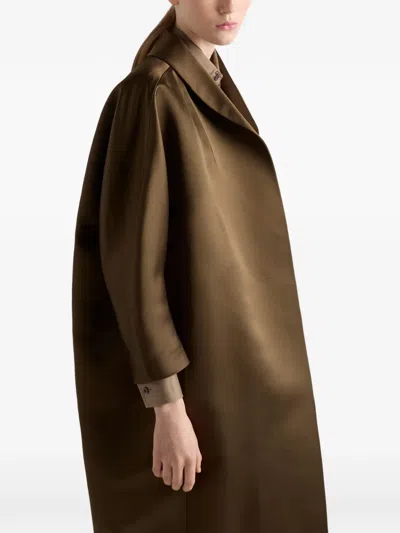 Prada Silk Open Overcoat In Brown