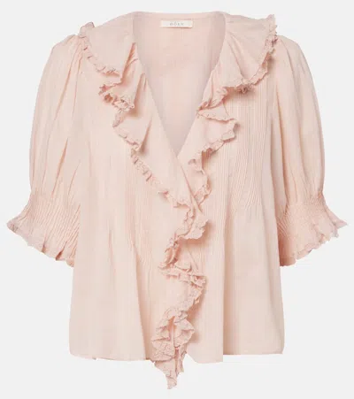 Doen Henri Lace-trimmed Ruffled Pintucked Organic Cotton-voile Blouse In Pink