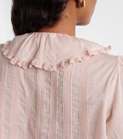 Doen Henri Lace-trimmed Ruffled Pintucked Organic Cotton-voile Blouse In Pink