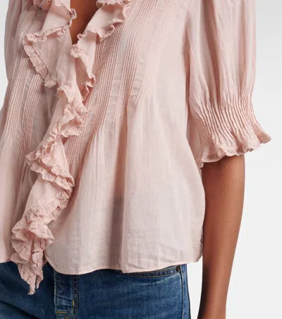 Doen Henri Lace-trimmed Ruffled Pintucked Organic Cotton-voile Blouse In Pink