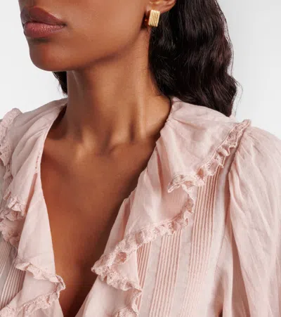 Doen Henri Lace-trimmed Ruffled Pintucked Organic Cotton-voile Blouse In Pink