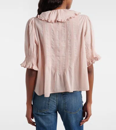 Doen Henri Lace-trimmed Ruffled Pintucked Organic Cotton-voile Blouse In Pink