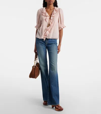 Doen Henri Lace-trimmed Ruffled Pintucked Organic Cotton-voile Blouse In Pink