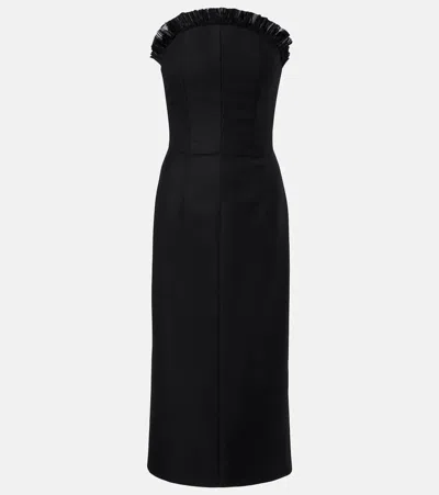 Alexander Mcqueen Strapless Ruffled Tulle-trimmed Wool Dress In Black