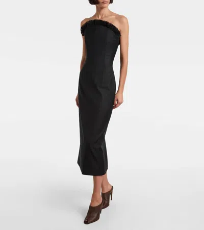 Alexander Mcqueen Strapless Ruffled Tulle-trimmed Wool Dress In Black