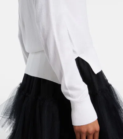 Simone Rocha Merino Silk Cardigan With Embroidered Pearl Neckline In White