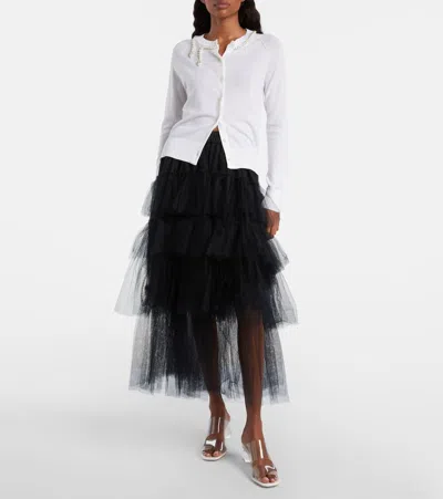 Simone Rocha Merino Silk Cardigan With Embroidered Pearl Neckline In White