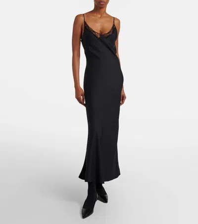 The Row Barina Lace-trimmed Silk-twill Midi Dress In Black