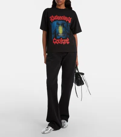 Balenciaga Medium Fit Graphic Crew Neck T Shirt In Black