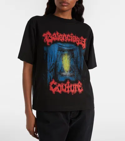 Balenciaga Medium Fit Graphic Crew Neck T Shirt In Black