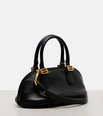 Balenciaga Mini Leather Bolero B Logo Zip Fastening Top Handle With Ring Detail In Black