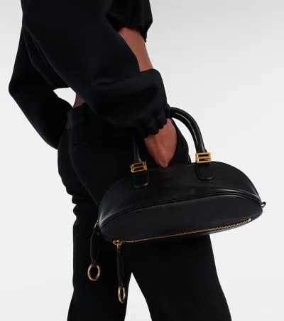 Balenciaga Mini Leather Bolero B Logo Zip Fastening Top Handle With Ring Detail In Black