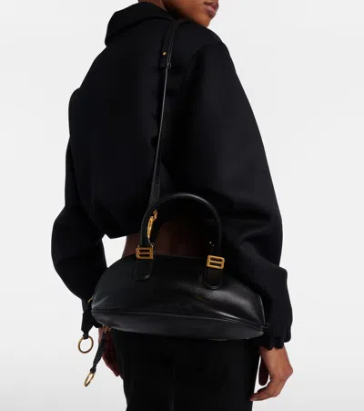 Balenciaga Mini Leather Bolero B Logo Zip Fastening Top Handle With Ring Detail In Black