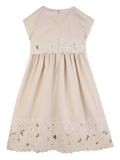 Chloé Floral-embroidered Dress In Neutral