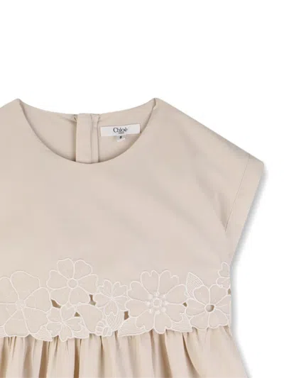 Chloé Floral-embroidered Dress In Neutral