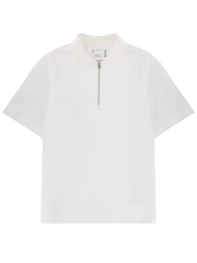 Sacai White Cotton Jersey Polo In Animal Print