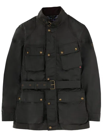 Belstaff Trialmaster Belted Waxed Cotton Jacket In Black