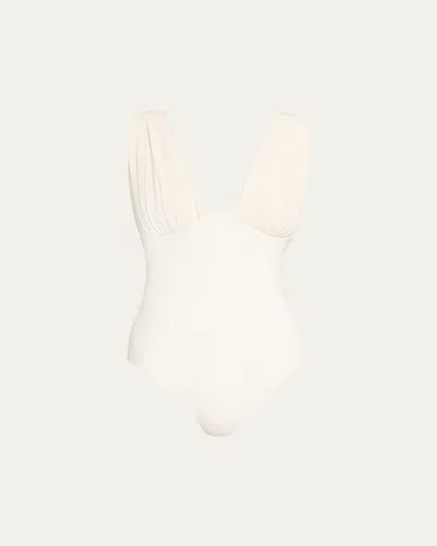 Zimmermann Awaken Gathered One-piece Swimsuit In Ivory In White