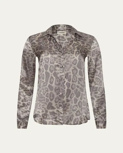 L'agence Tyler Long Sleeve Blouse Grey Patch Leopard In Neutral