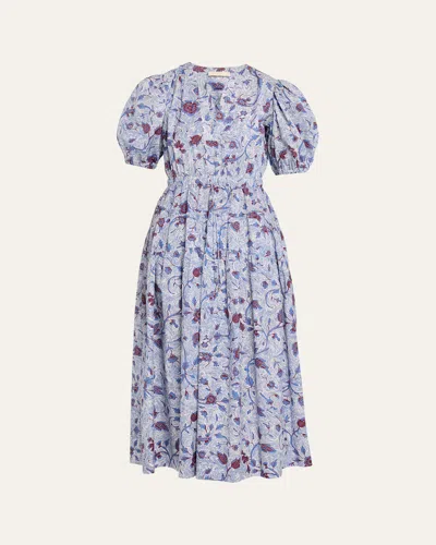 Ulla Johnson Adriana Short Sleeve Cotton Dress Gardenia In Purple