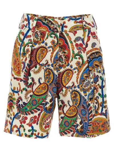 Etro White Floral Paisley-pattern Stretch Cotton Shorts In Multi