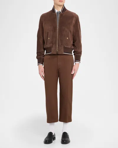 Thom Browne Suede Bomber Jacket In Brown