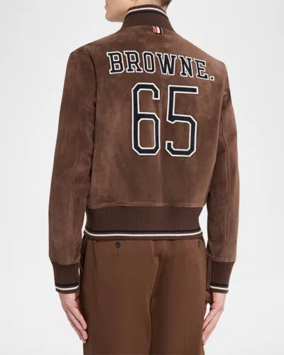 Thom Browne Suede Bomber Jacket In Brown